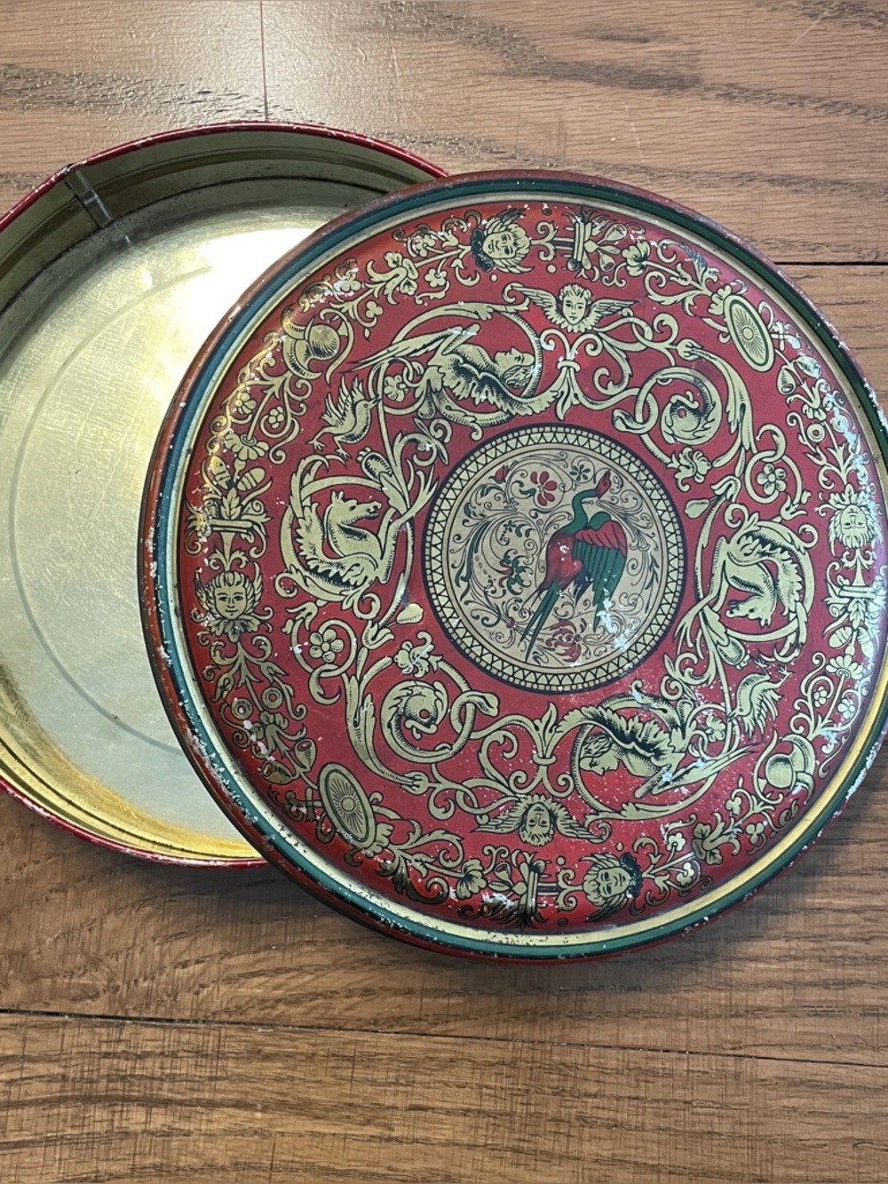 Canco Vintage Candy Tin Mythological Creatures Phoenix Red and Gold Pegasus